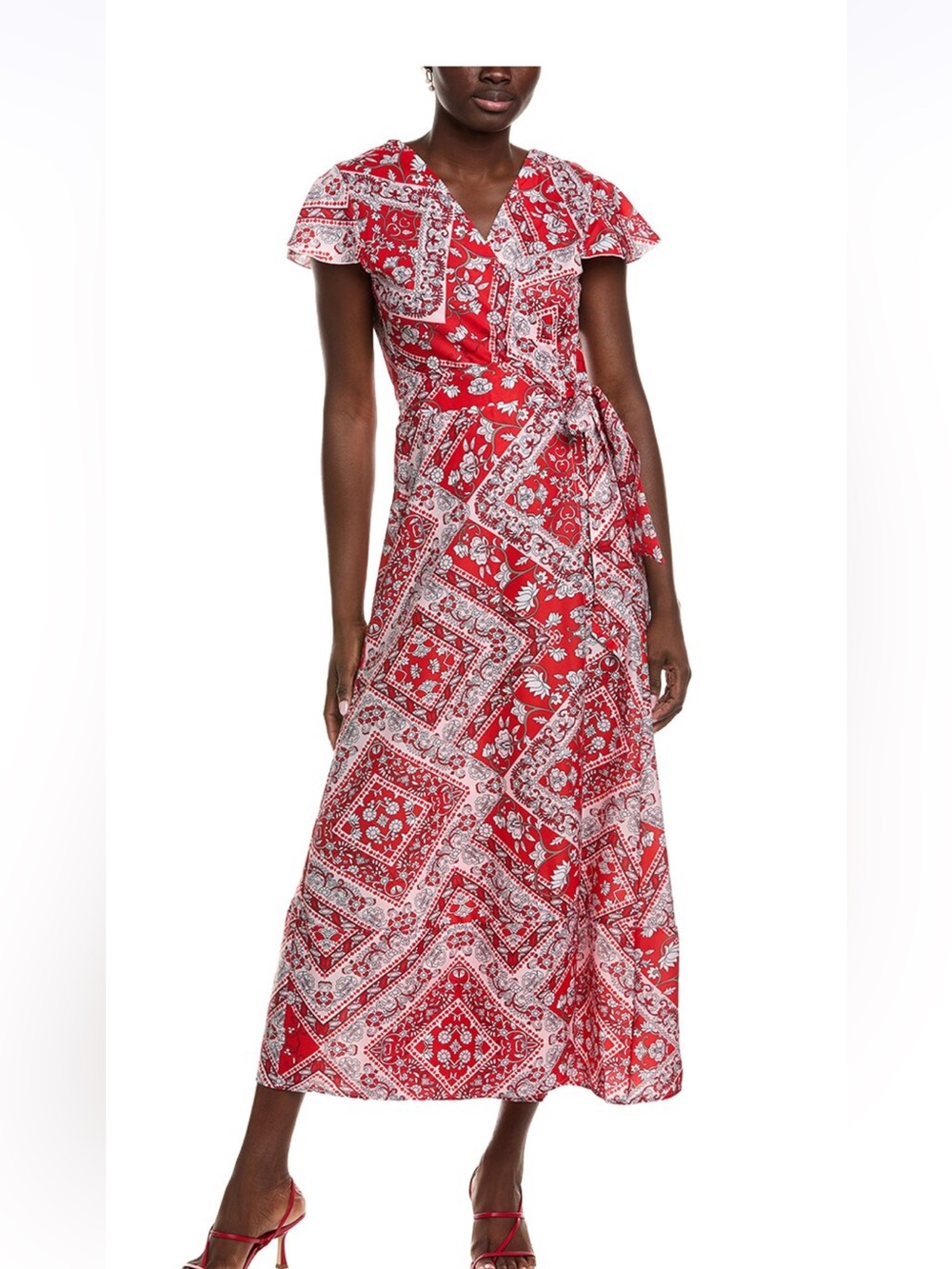 Red Printed Wrap Ippolini Maxi Dress nwt